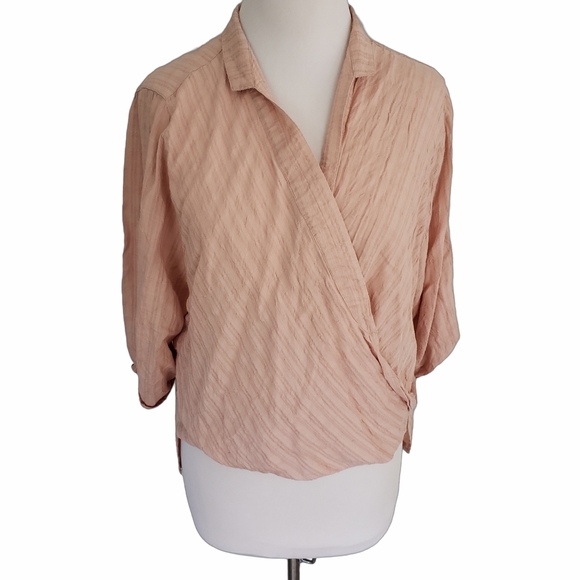Elan Faux Wrap Style Collared Blouse M/L - Picture 2 of 7